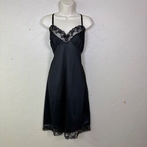 Vtg 70's Black Lace Trim Babydoll Slip Dress DuPont Antron III 46 2X 3X NWT